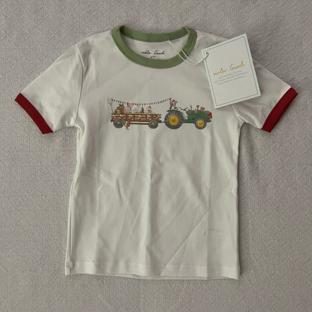Nola Tawk Moo-y Christmas Red, Green, and White Farm Short Sleeve Top